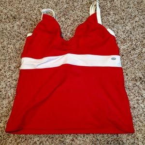 Red and White Underwire Swim Top, Size 36